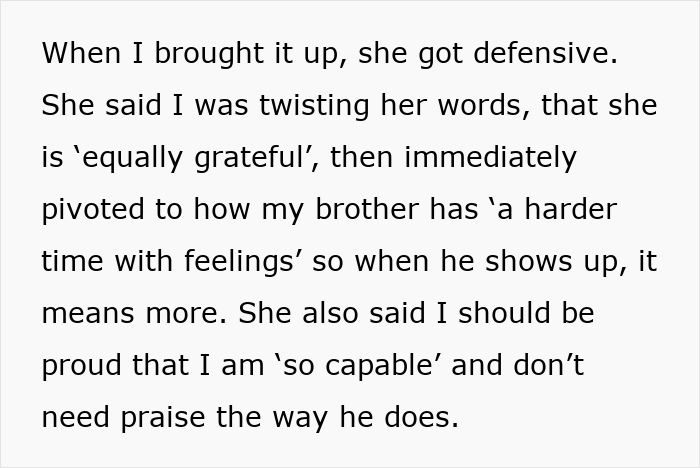 Text excerpt discussing a woman not seeing how much her daughter is doing for her, distracted by attention from her son. Text excerpt discussing a woman not seeing how much her daughter is doing for her, distracted by attention from her son.
