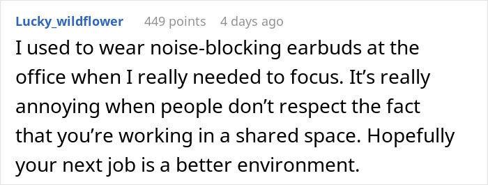 Comment about using noise-blocking earbuds in the office to focus amid disruptive Christmas music by a coworker.