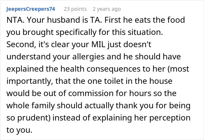 Comment discussing husband and family issues related to picky eater and allergies in a social media post. Comment discussing husband and family issues related to picky eater and allergies in a social media post.