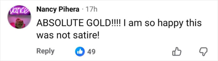 Comment from Nancy Pihera praising Erika Kirk's greatest Freudian slip at TPUSA event as absolute gold and not satire. Comment from Nancy Pihera praising Erika Kirk's greatest Freudian slip at TPUSA event as absolute gold and not satire.