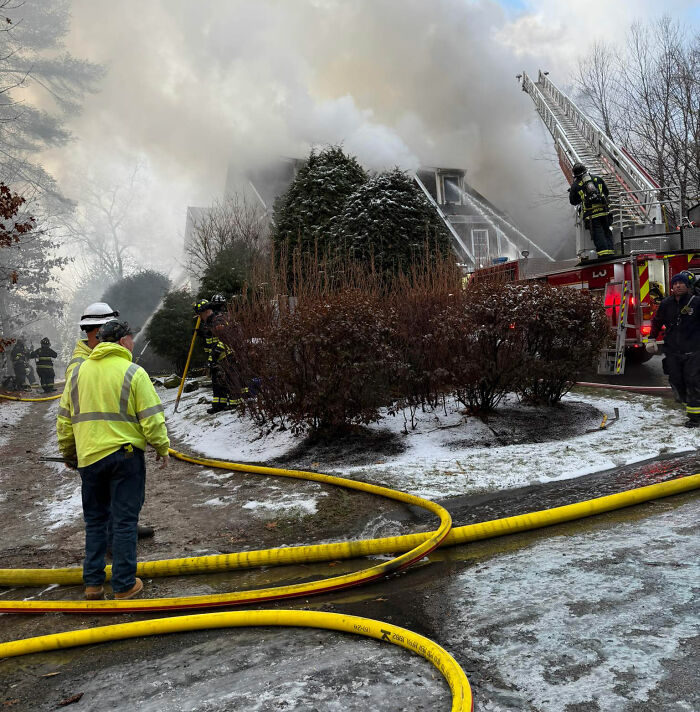 Firefighters work to control a smoke-filled fire at a snowy multi-million dollar mansion during a tragic Christmas Eve accident. Firefighters work to control a smoke-filled fire at a snowy multi-million dollar mansion during a tragic Christmas Eve accident.
