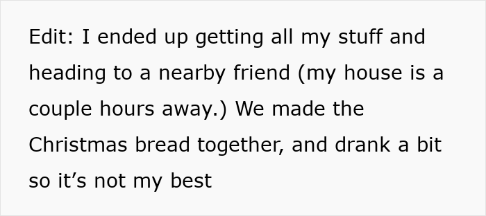 Text excerpt about someone making Christmas bread after relatives secretly eating his homemade pies, expressing frustration.