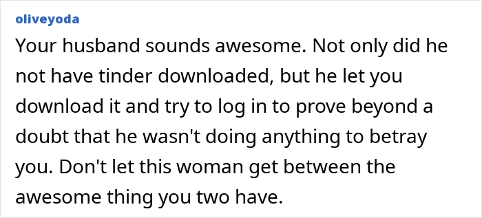 Alt text: Comment praising husband for proving he is not cheating, highlighting trust and issues with ex-girlfriends. Alt text: Comment praising husband for proving he is not cheating, highlighting trust and issues with ex-girlfriends.