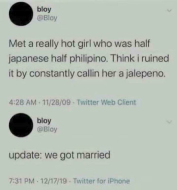 Funny social media post about a mix-up leading to marriage, perfect for posts that make you say wait what and laugh.