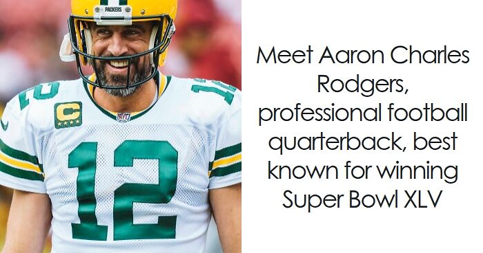 Aaron Rodgers smiling in Green Bay Packers uniform, known for his bio and career highlights in football.