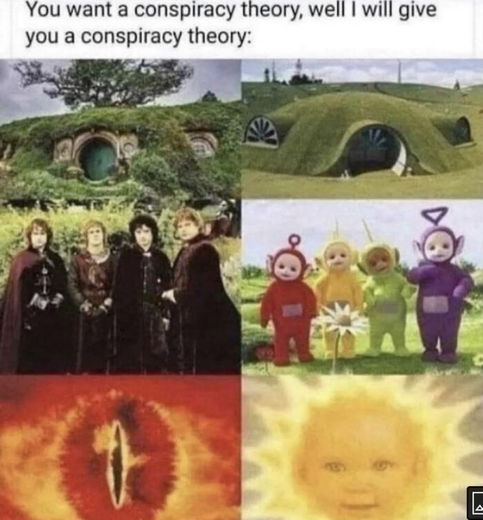 Collage of fantasy and children’s shows images paired with a humorous conspiracy theory to make you laugh out loud.