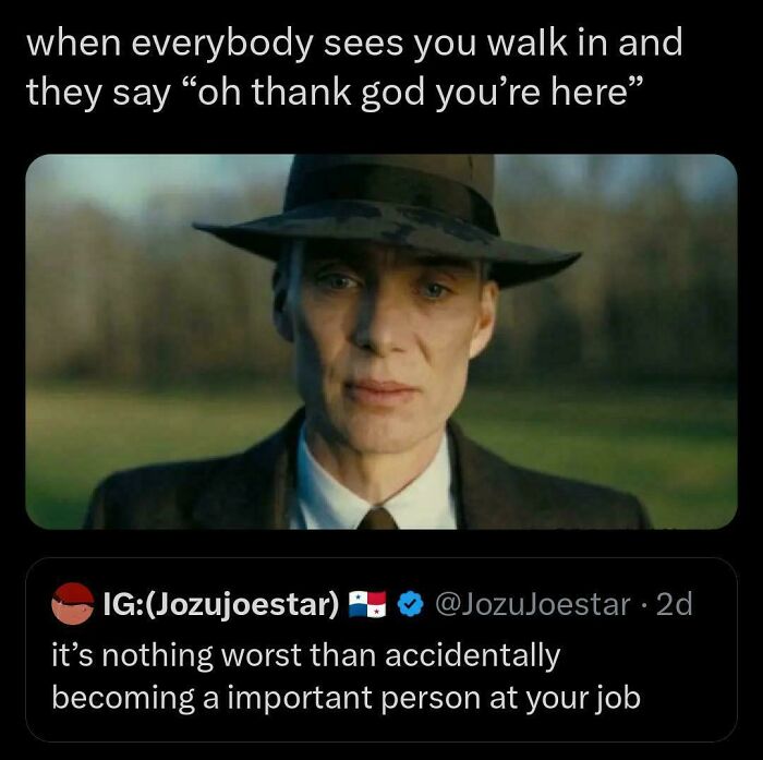 Screenshot of chaotic non-political tweet about the awkwardness of becoming an important person at work.