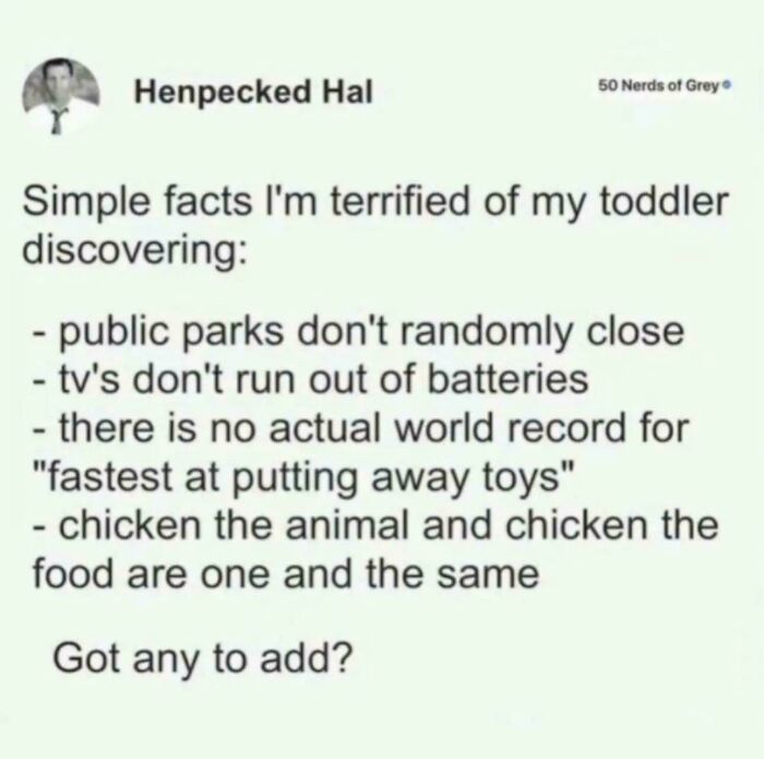 Screenshot of a chaotic non-political tweet listing funny toddler discoveries that make the internet feel fun again.