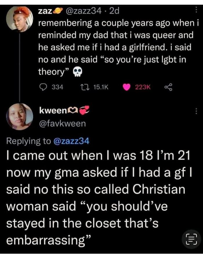 Screenshot of chaotic non-political tweets about coming out experiences, highlighting internet humor and viral social media moments.