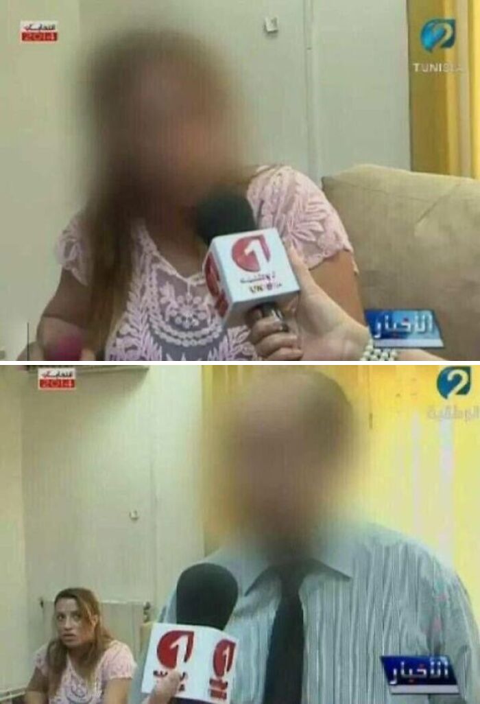 Two blurred people being interviewed on a TV show holding microphones, illustrating pointless things that serve no purpose.