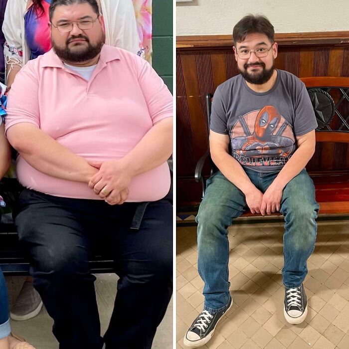 Before and after weight loss transformation showing the impact of taking a leap of faith on life decisions.