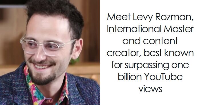 Levy Rozman smiling, wearing glasses and a colorful shirt, known for his career highlights as a chess content creator.