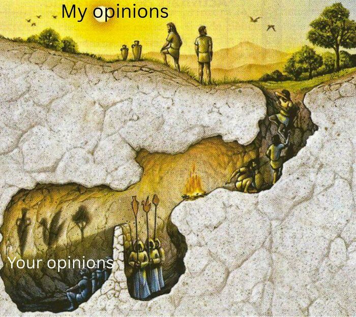 Philosophical meme illustrating intellectual journey from limited perspectives to higher understanding in intellectual philosophy memes.