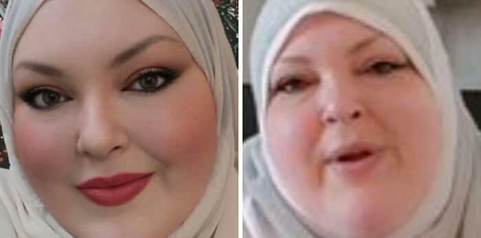 Side-by-side comparison of Instagram vs reality moments showing the truth behind glam with a woman in a hijab.
