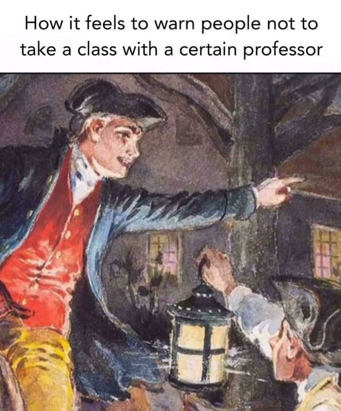 Historical painting of two men, one holding a lantern, illustrating college memes about students running on hope and energy drinks.