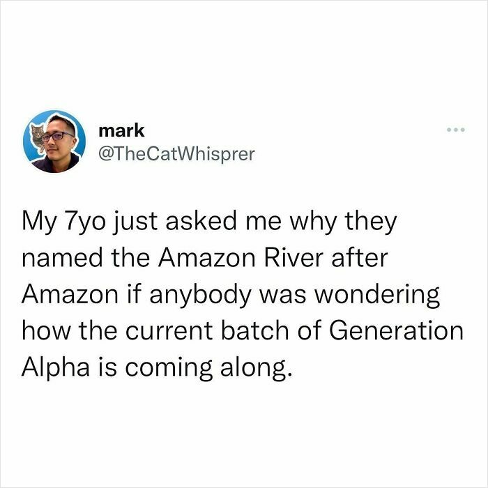 Tweet showing a relatable parenting moment about Generation Alpha, fitting hilariously relatable parenting and marriage tweets.