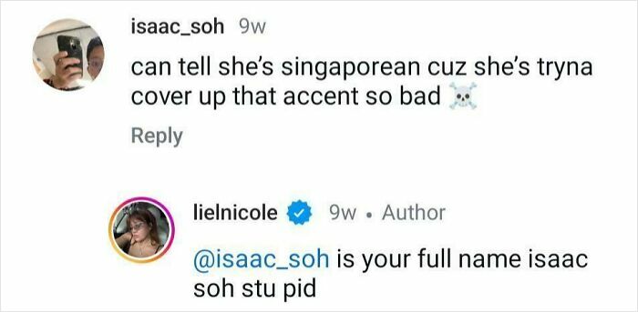 Screenshot of a witty online burn turning an insult into art with clever wordplay in 2025 social media comments.