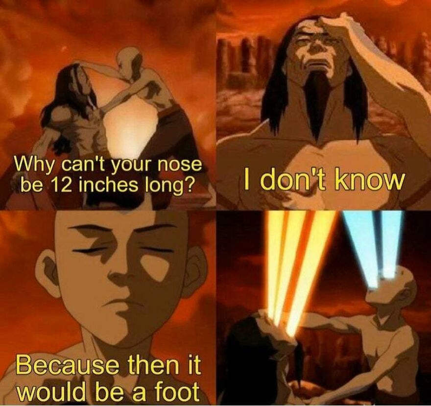 Four-panel cartoon meme showing a joke about a nose, illustrating horrible jokes with angry upvotes humor.