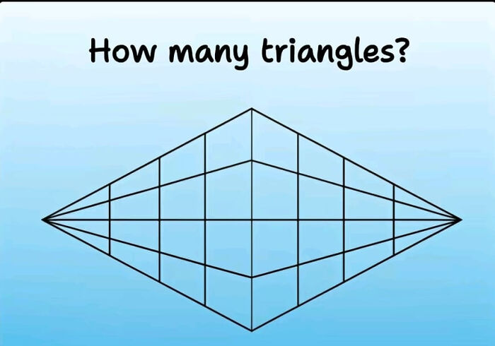 Geometric math problem showing a complex diamond shape with multiple triangles to count for puzzle solving.