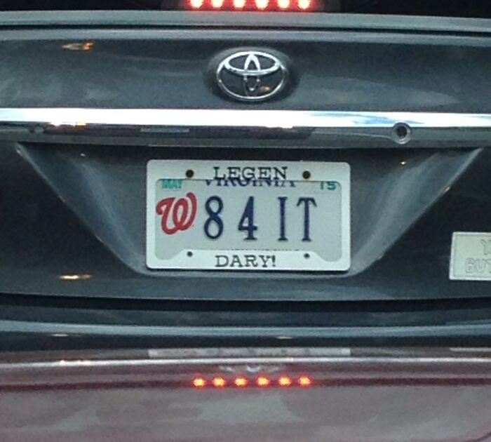 Personalized license plate on a Toyota car with a creative message that made strangers do double takes.
