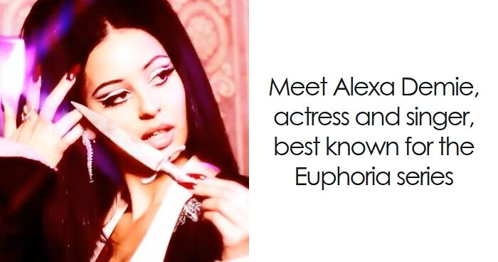 Alexa Demie holding a decorative knife with bold eyeliner, showcasing her unique style as an actress and singer.