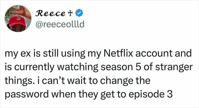 Screenshot of a tweet joking about Netflix account sharing and watching season 5 of Stranger Things memes.