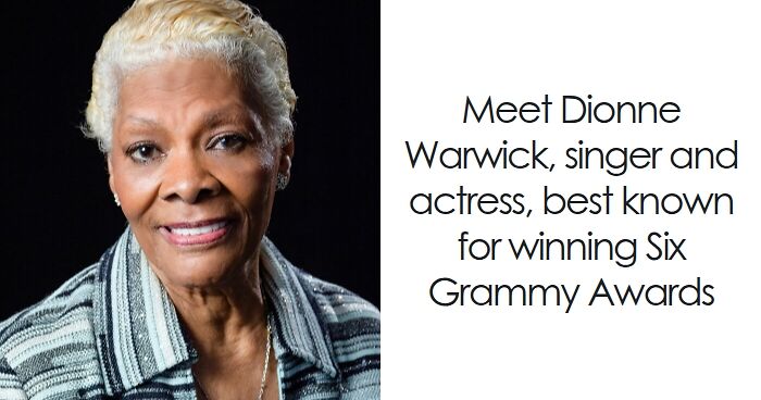 Portrait of Dionne Warwick, smiling, showcasing her career highlights as a celebrated singer and actress.
