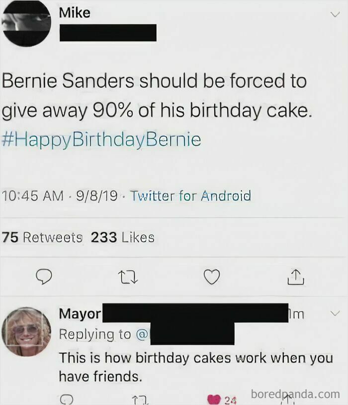 Screenshot of a funny and awkward Twitter exchange about giving away birthday cake that didn’t go as expected.