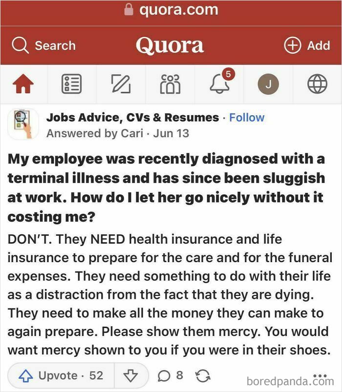 Quora post sharing awkward moment on how to handle an employee with terminal illness at work. Quora post sharing awkward moment on how to handle an employee with terminal illness at work.