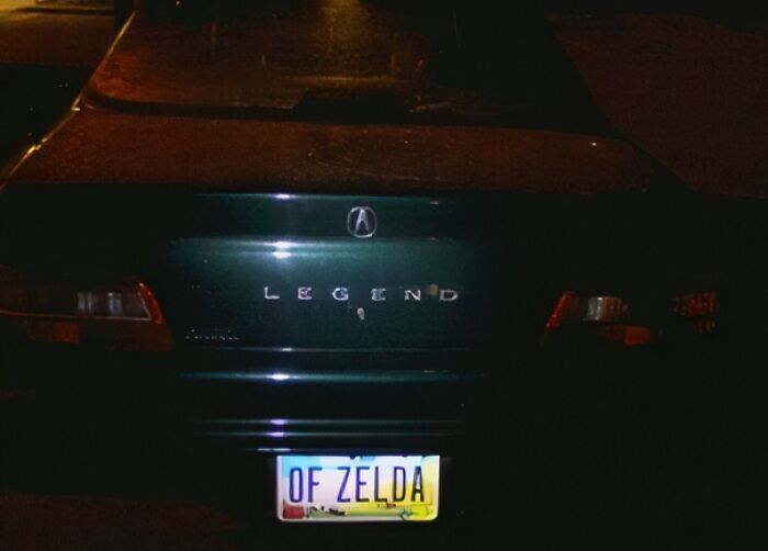 Personalized license plate on a car reading OF ZELDA, a hilarious example that made strangers do double takes.