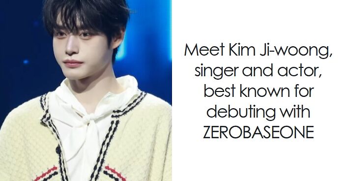 Kim Ji-woong, singer and actor, wearing a stylish sweater, known for debuting with ZEROBASEONE on stage.