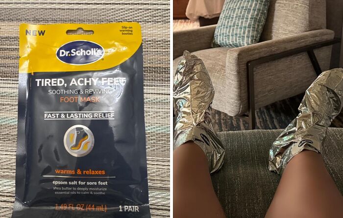 Dr. Scholl’s soothing foot mask for tired, achy feet providing fast relief, a useful present for self-care and relaxation.