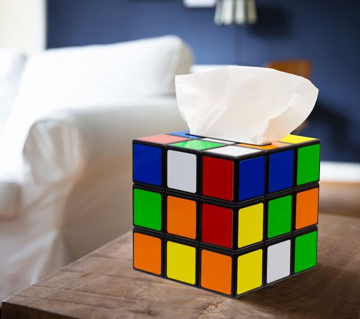  Looking Like A Genius While Sneezing Is The Only Reason To Keep The Rubik's Cube Tissue Box On Your Desk Since It Solves The Problem Of A Runny Nose Without Any Math