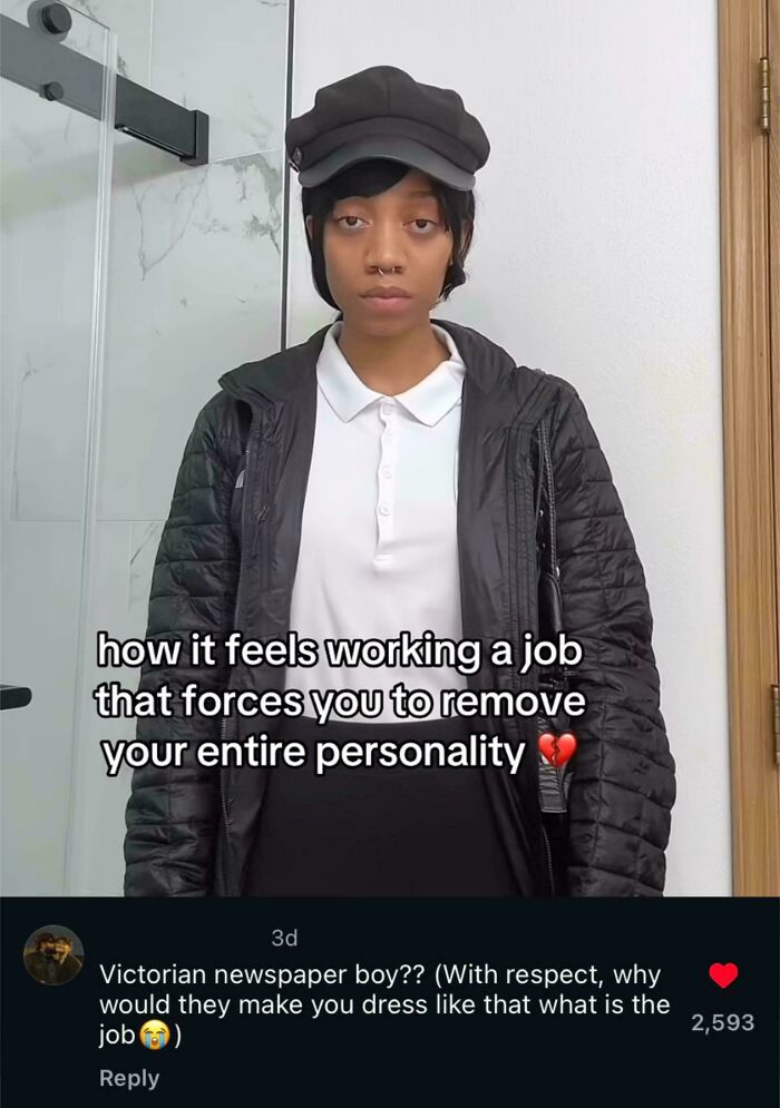 Person wearing a black cap and jacket with text about losing personality at work, illustrating epic burns insults in 2025.