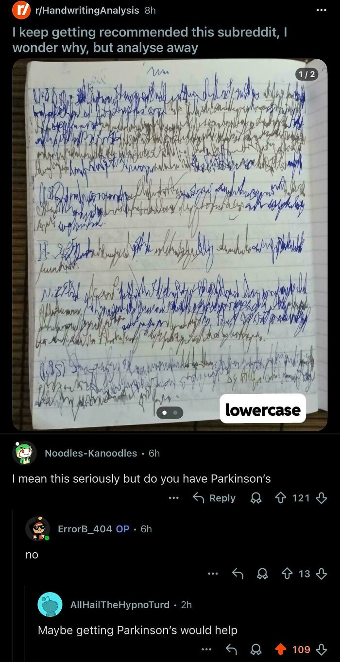 A chaotic handwritten page analyzed on Reddit, exemplifying epic burns that turned insults into art.