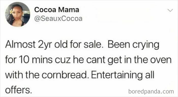 Social media post humorously describing the struggles of parenting a toddler, a relatable meme for parents going through it.