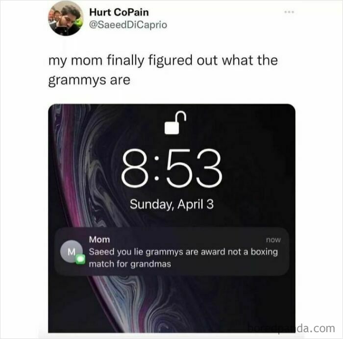 Text meme showing a humorous message about grammys, part of cheerful memes that don’t make you feel bad online.