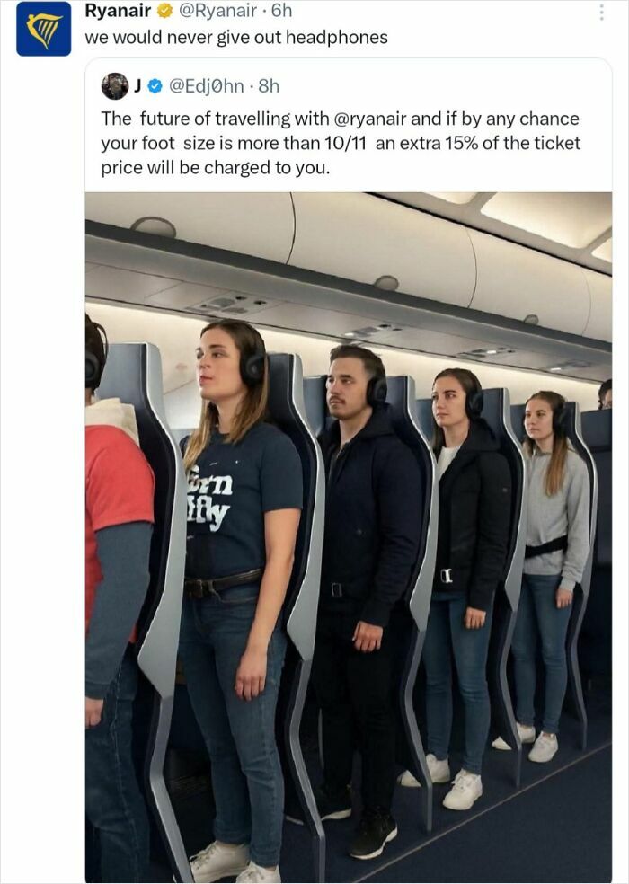 Twitter exchange with Ryanair humorously responding to travel foot size policy, featured in epic burns of 2025 collection.