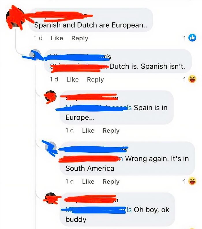 Online conversation showing hilarious fail as someone tries to fix others but gets geography facts wrong