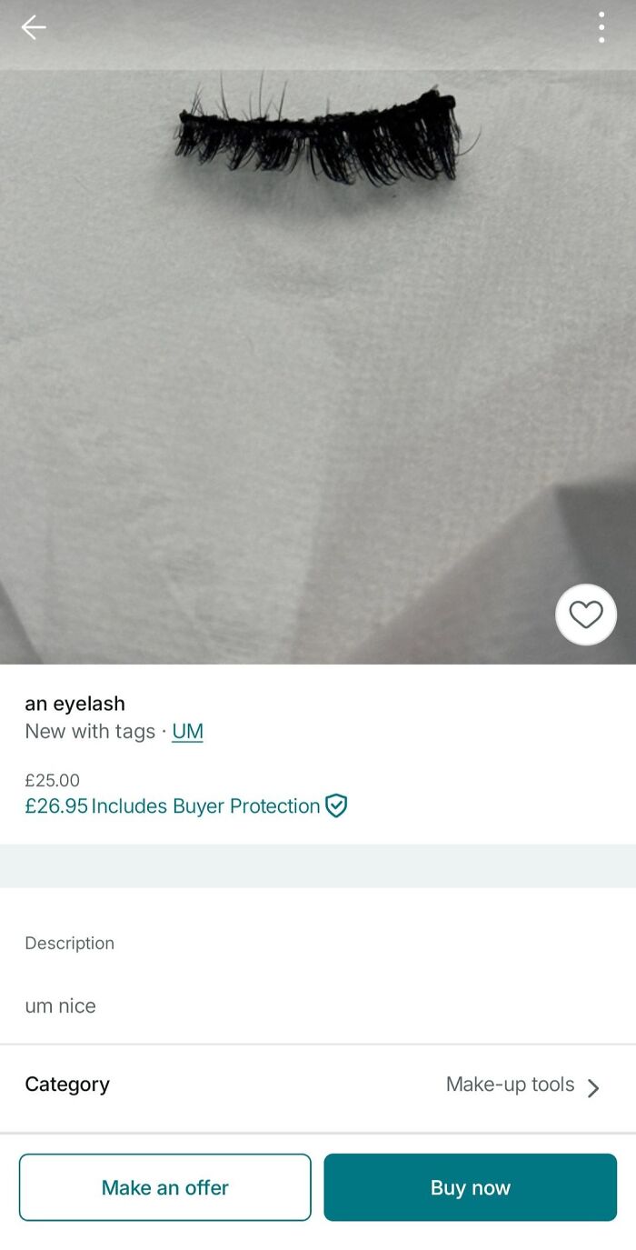 Single eyelash listed on Vinted, highlighting unhinged Vinted posts that make people do a second take.