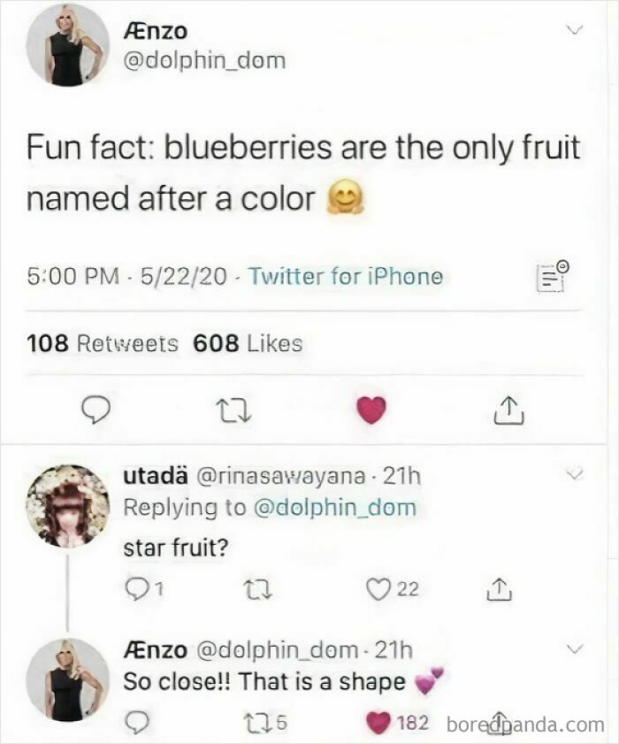 Twitter exchange showing a funny fail involving fruit names and misunderstandings highlighting attempts to fix others.