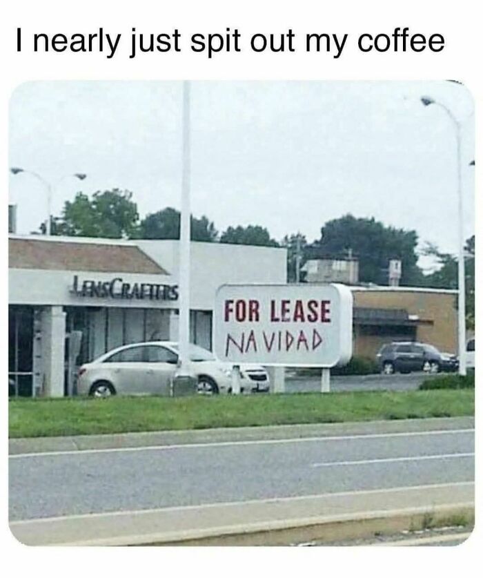 Funny stupid signs pic of a lease sign altered with graffiti spelling Navidad in a humorous way on a street corner.