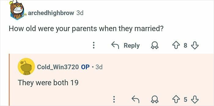 Reddit user with 21 siblings answers question about his parents' age when they married in online discussion thread.