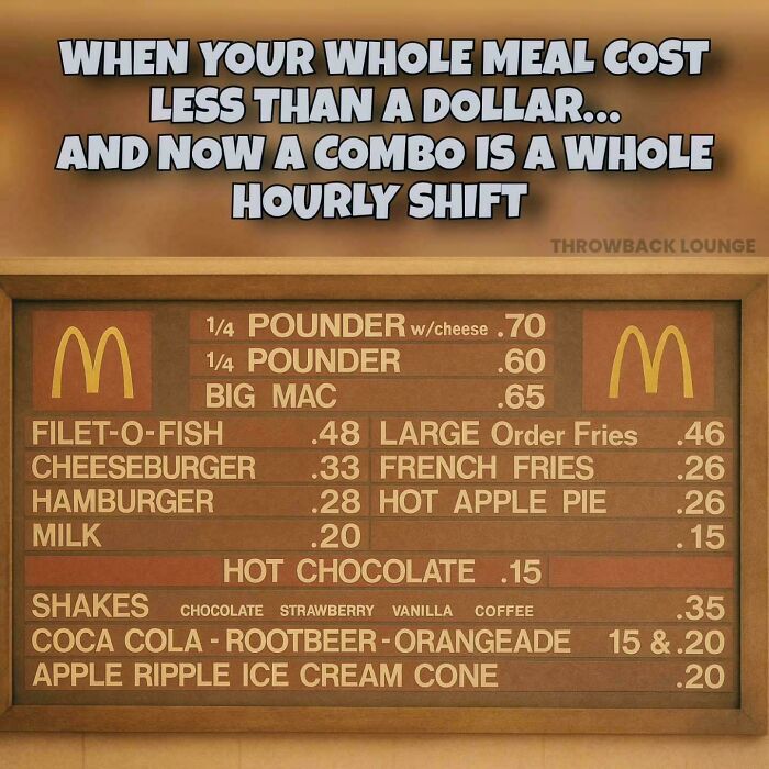 90s and 2000s nostalgia with a vintage McDonald's menu showing meal prices from childhood memories.