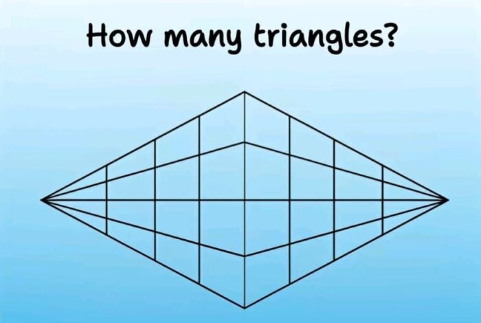 Geometric math problem showing a complex diamond shape with multiple triangles to count for puzzle solving.