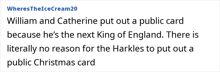 Comment discussing Prince Harry and Meghan Markle’s holiday snap being seen as manipulation by fans. Comment discussing Prince Harry and Meghan Markle’s holiday snap being seen as manipulation by fans.