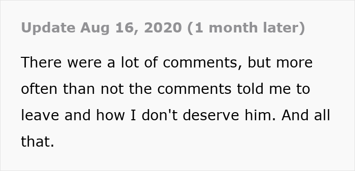 Text update from August 2020 showing a woman’s response after finding secret texts of fiancé complaining about her appearance. Text update from August 2020 showing a woman’s response after finding secret texts of fiancé complaining about her appearance.