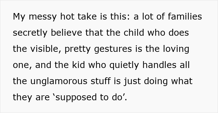 Woman unaware of daughter’s efforts, distracted by son’s floral gifts, highlighting family dynamics and hidden contributions. Woman unaware of daughter’s efforts, distracted by son’s floral gifts, highlighting family dynamics and hidden contributions.