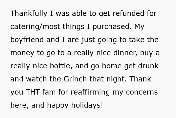 Text excerpt from host telling friend’s wife she can’t invite random people, cancelling Christmas plans after she does. Text excerpt from host telling friend’s wife she can’t invite random people, cancelling Christmas plans after she does.