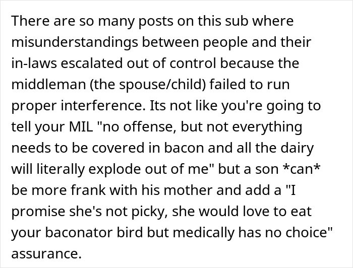 Text post discussing misunderstandings between husband family and woman who is a picky eater due to allergies. Text post discussing misunderstandings between husband family and woman who is a picky eater due to allergies.